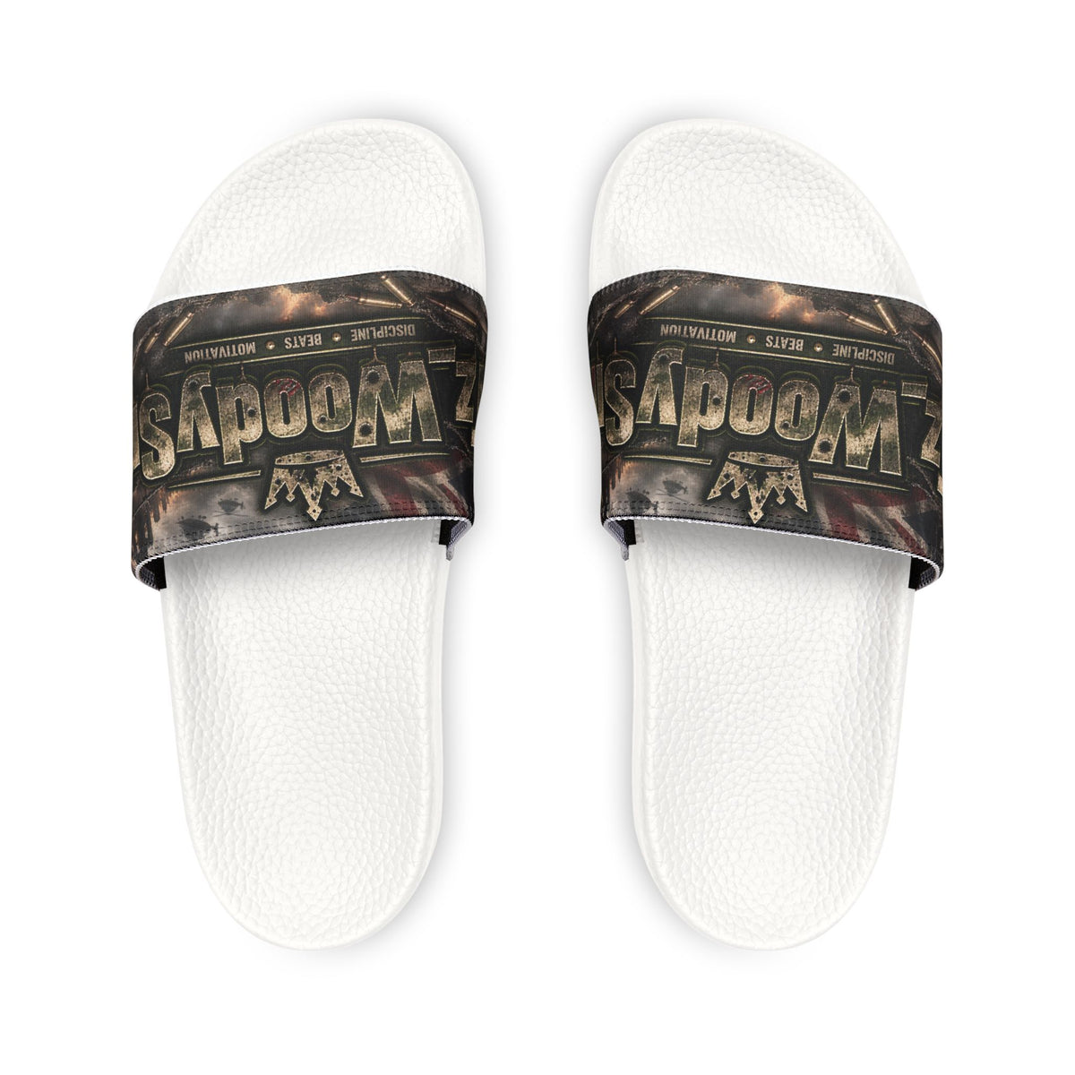 Slide Sandals — Vintage Military Emblem Strap Slides