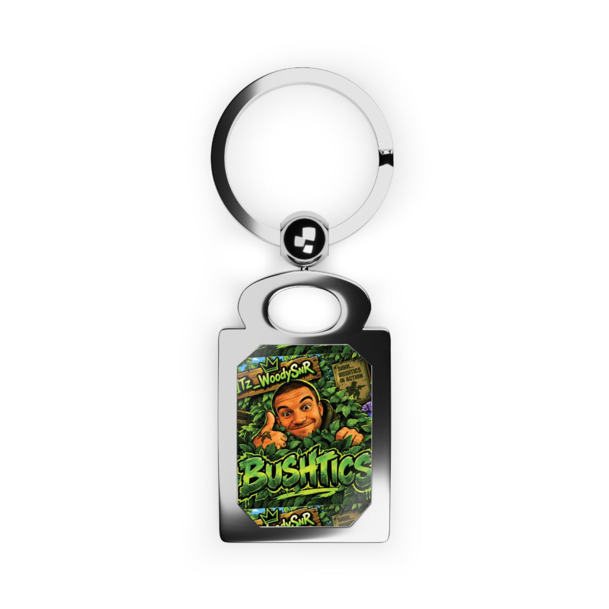BushTics Rectangle Photo Keyring — Personalized Gamer Logo Metal Keychain