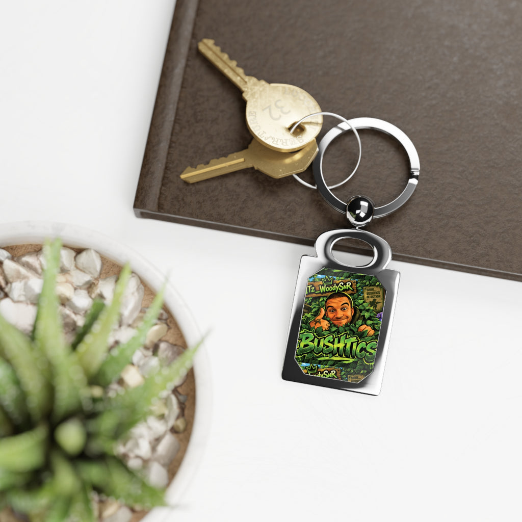 BushTics Rectangle Photo Keyring — Personalized Gamer Logo Metal Keychain