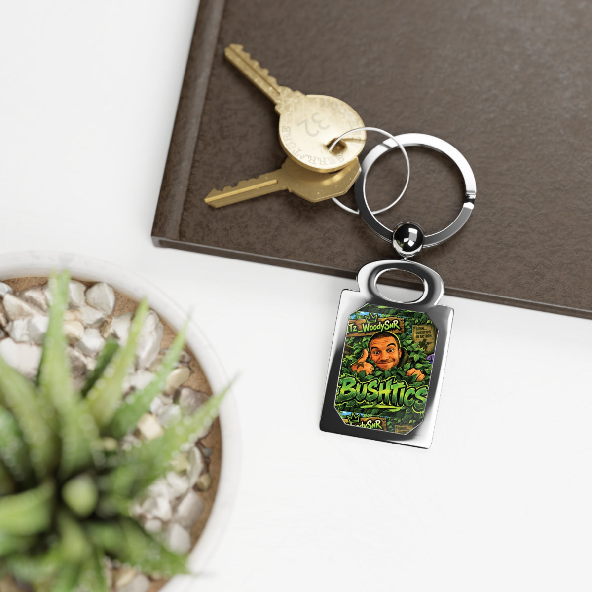 BushTics Rectangle Photo Keyring — Personalized Gamer Logo Metal Keychain